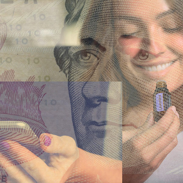 collage of money and lavender