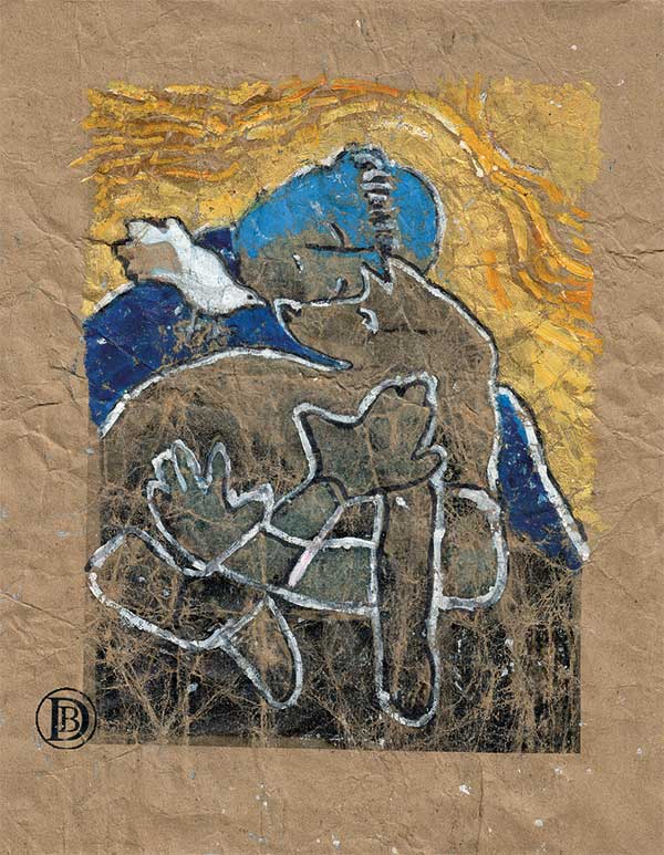 illustration of Saint Francis, Dove and the Wolf