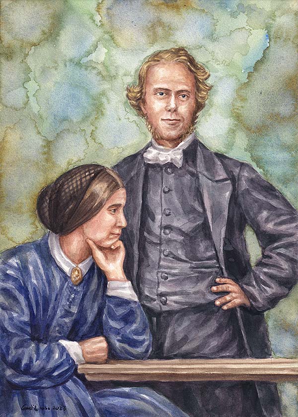 watercolor painting of Hudson Taylor and his wife Maria