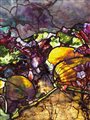 stained glass artwork of pumpkins and beets