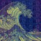 etching style artwork of a wave with a background of dollar bills