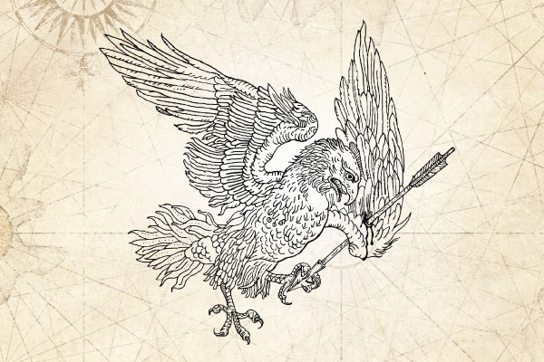 sketch drawing of a mythological eagle
