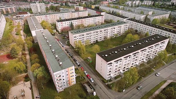 aerial view of apartment blocks in a city