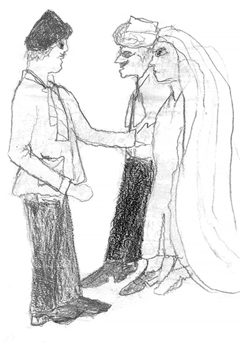 sketch of a man officiating a wedding 