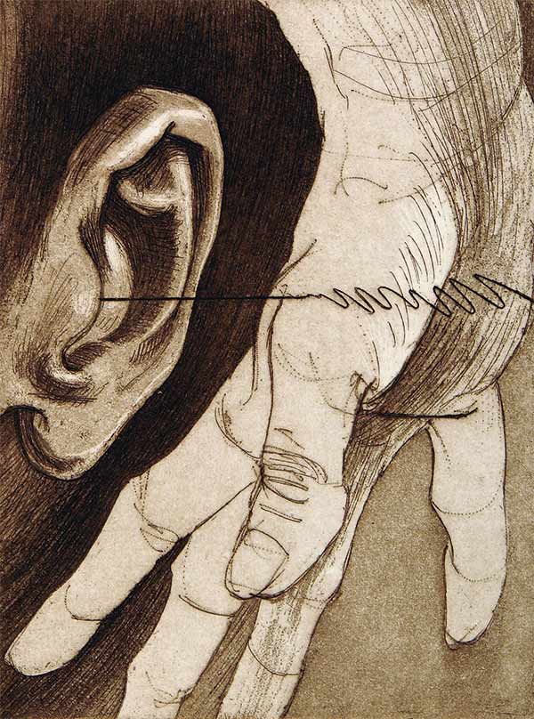 illustration of a hand next to an ear
