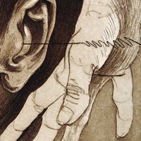 illustration of a hand next to an ear