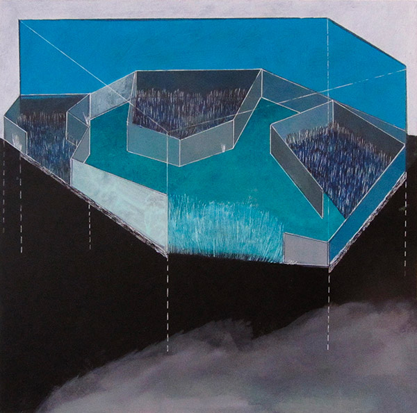 painting of blue structures