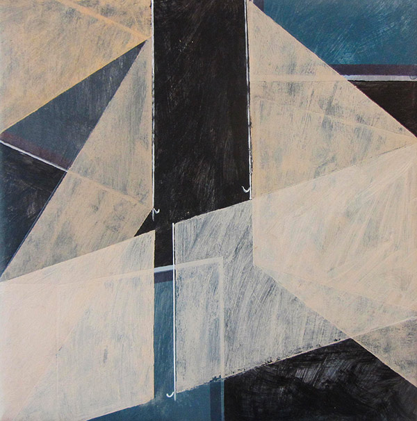 white, blue and black angular structures