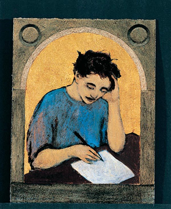 illustration of a man writing at a desk
