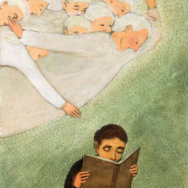 illustration of a boy reading a book