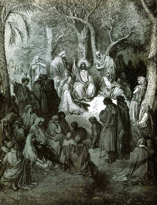 etching of Jesus preaching the Sermon on the Mount