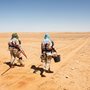 women planting trees in the desert