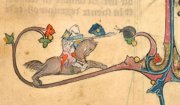 illustration of a knight on a horse fighting a snail