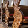 wooden pews in a church