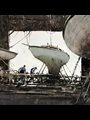 painting of men repairing boats