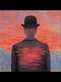 painting of a man looking at a sunset
