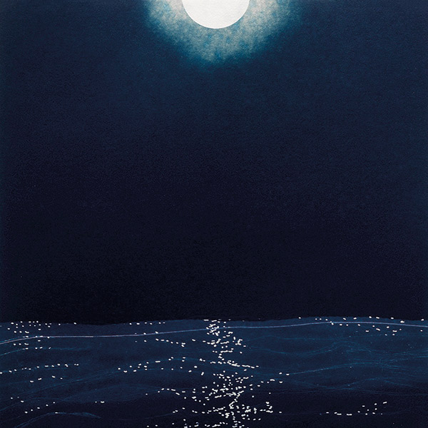 painting of the moon shining on the ocean