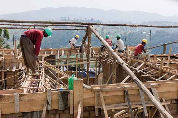 construction workers building a hospital