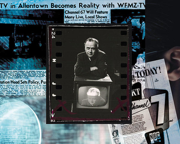 blue toned collage of newspapers and old photos