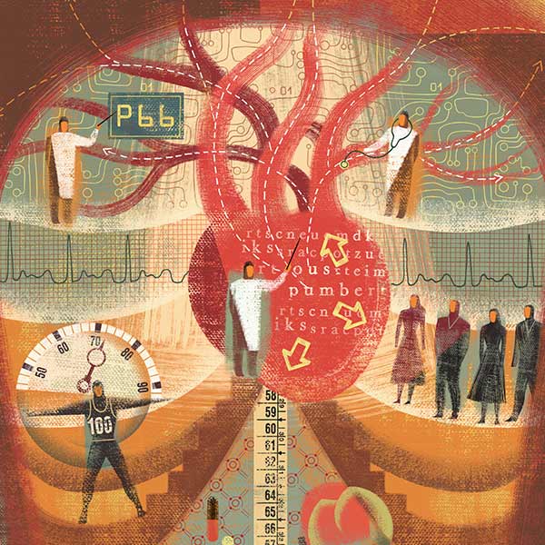 illustration of doctors, their patients and medicine