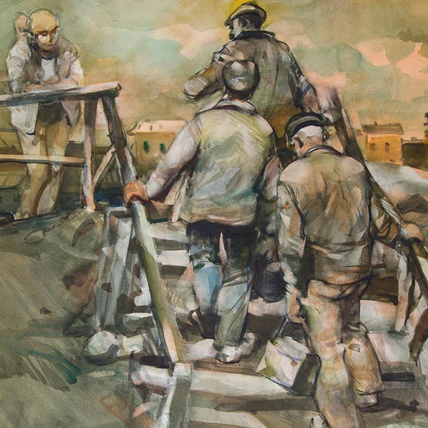 men walking up stairs