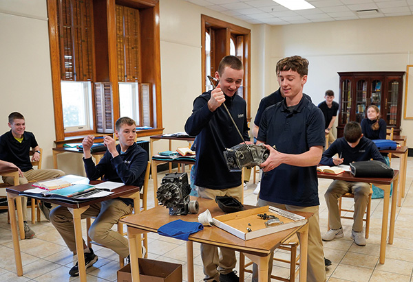 Small engine in classroom