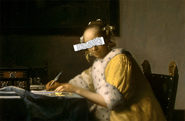painting of a woman writing at a desk