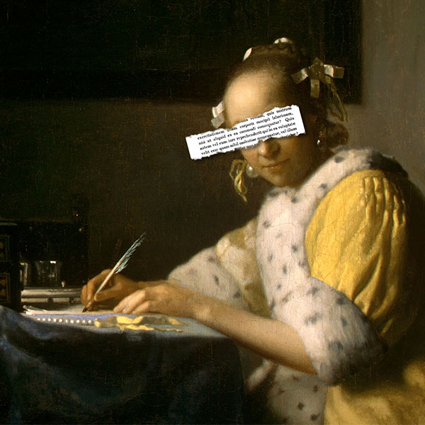 painting of a woman writing at a desk