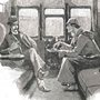 drawing of two people sitting down and talking