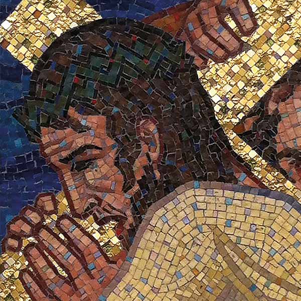 mosaic of Jesus carrying the cross