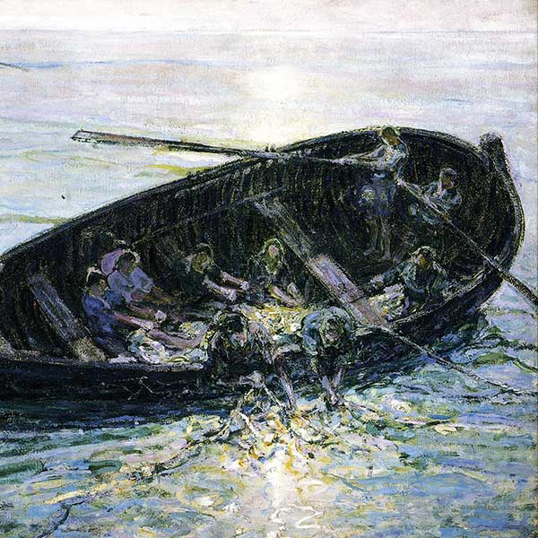 painting of a tipping row boat