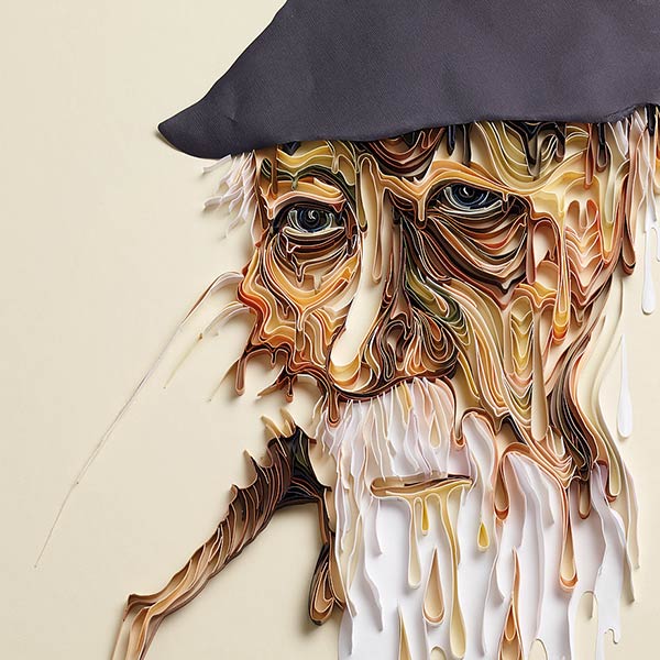 quilled face of an old man