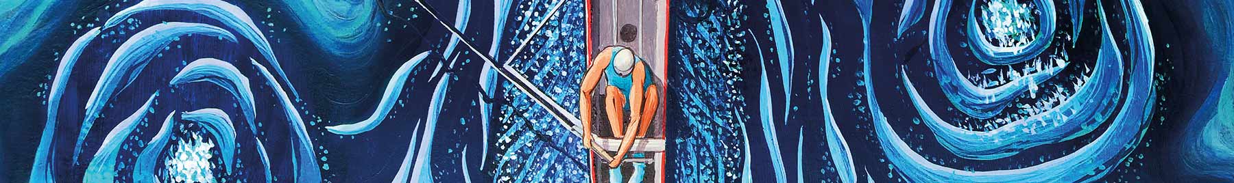 painting of a man rowing a boat