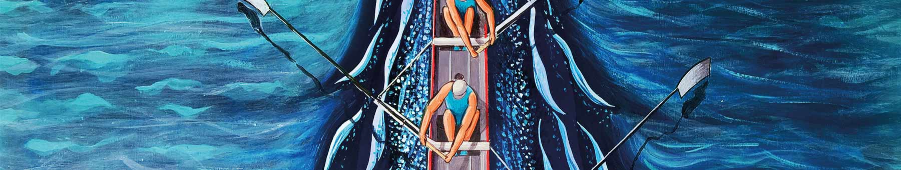 painting of men rowing a boat