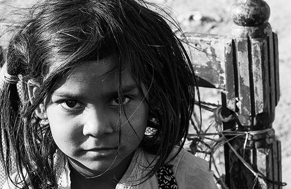 black and white portrait of a young girl