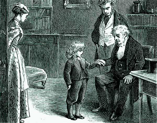 illustration of a boy talking to an old man