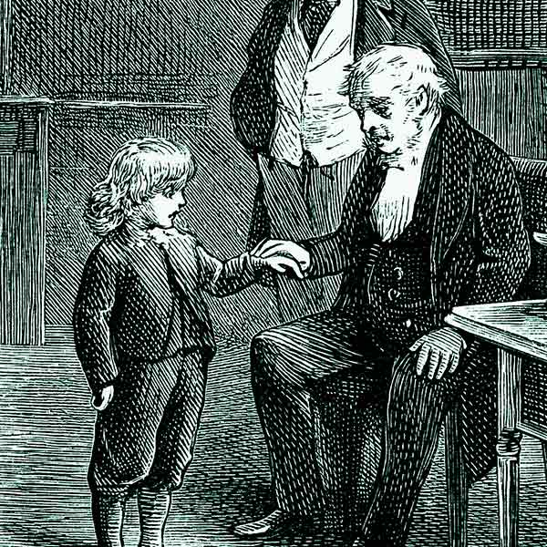illustration of a boy talking to an old man