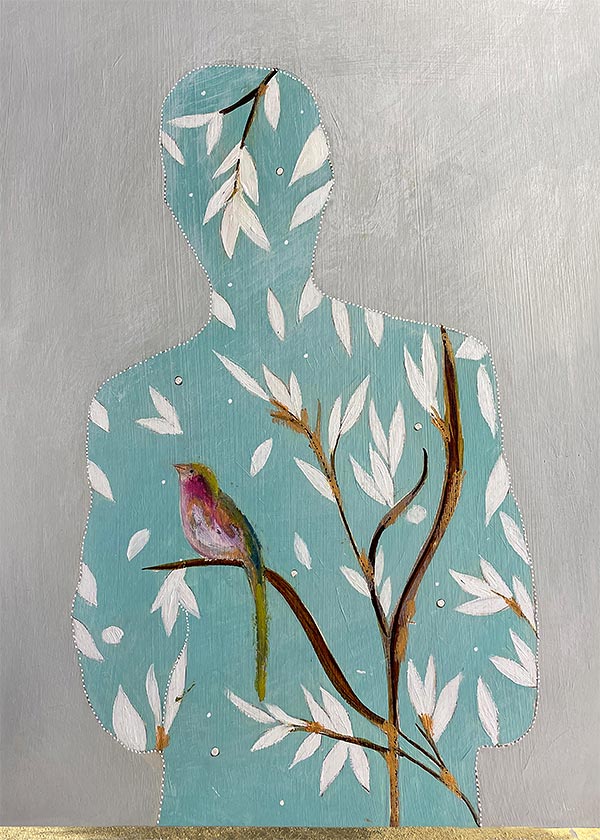 illustration of a bird singing in a tree