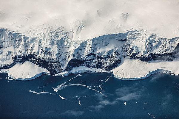 aerial photo of Antarctica's shoreline