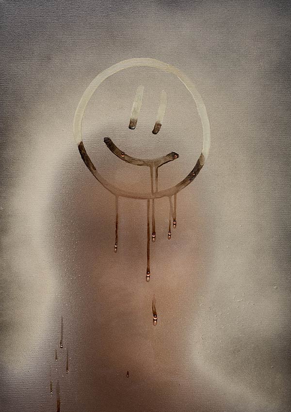 painting of a smiley face on a window