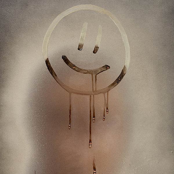 painting of a smiley face on a foggy windowpane