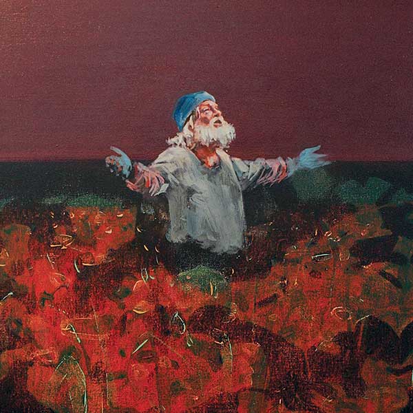 painting of a man standing in a field