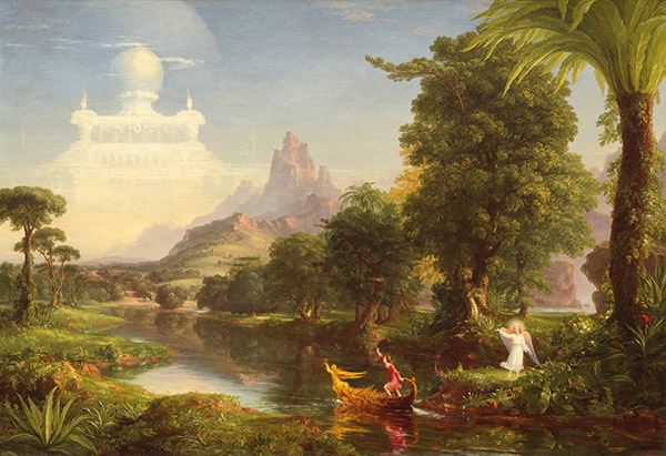 painting of an angel waving to a young man on a boat