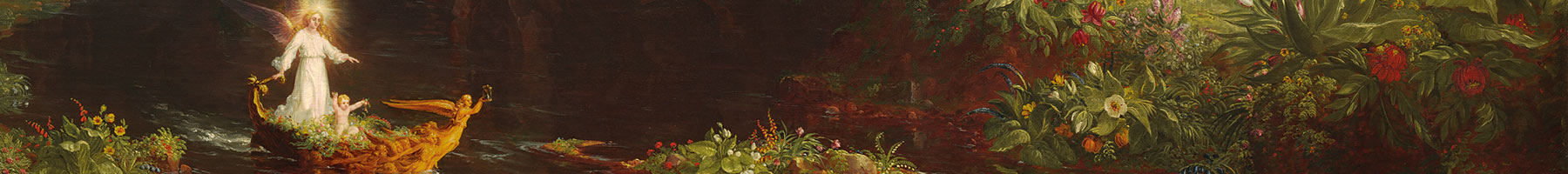 painting of a baby and an angel in a boat