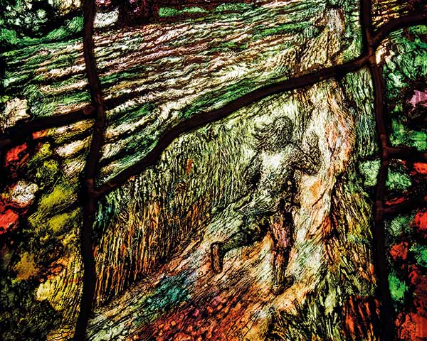 stained glass illustration of a running man