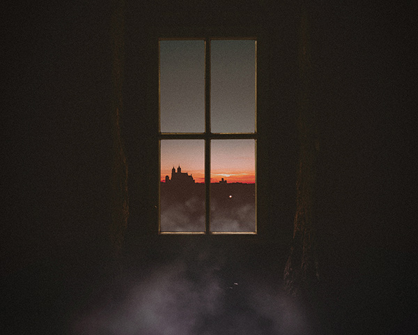 dark room with a big window