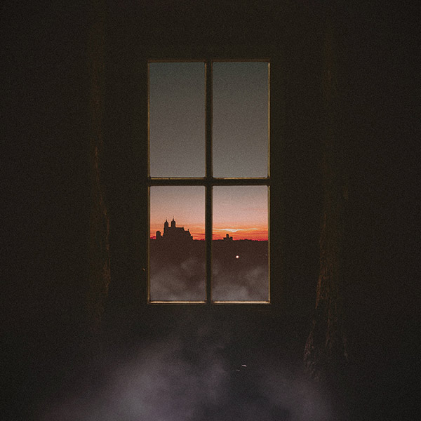 dark room with a big window