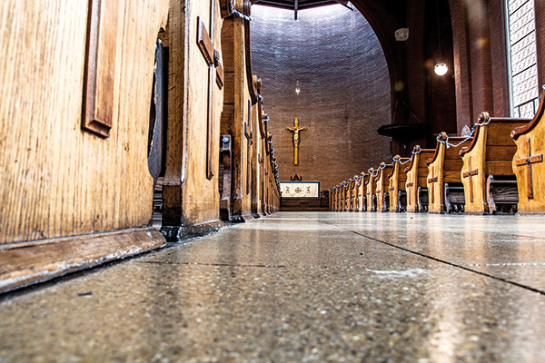 aisle and pews in a church