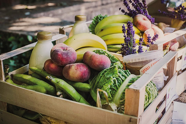 fresh farm produce in a wooden box