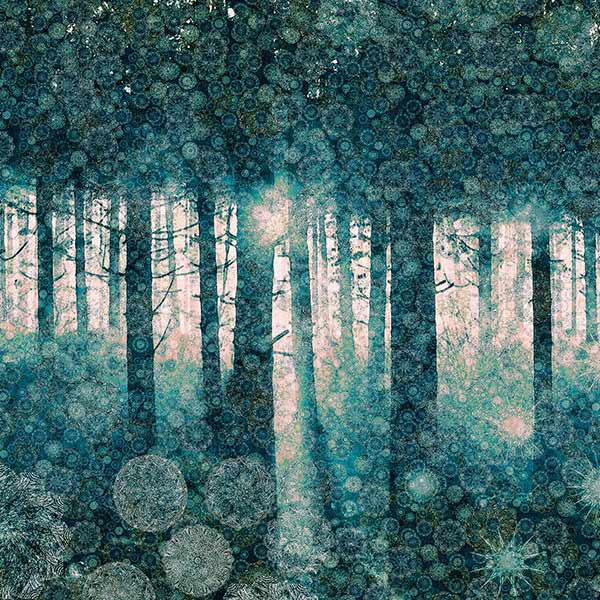 illustration of a winter dawn in a forest